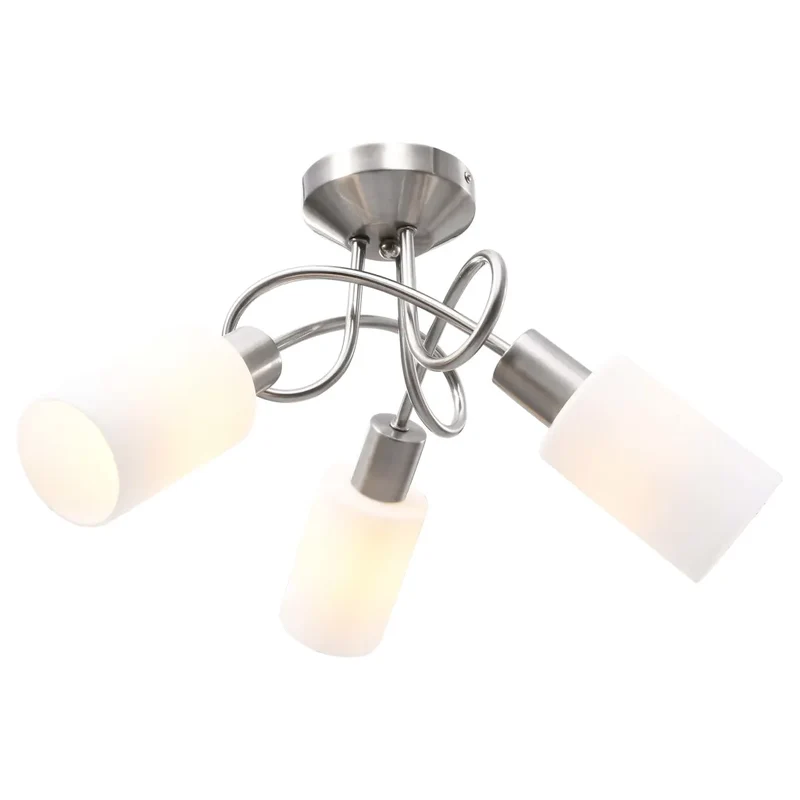 Plafonnier contemporain à 3 abat-jours cylindriques 50 x 27,5 cm style élégant facile à entretenir en métal blanc 02_0046492