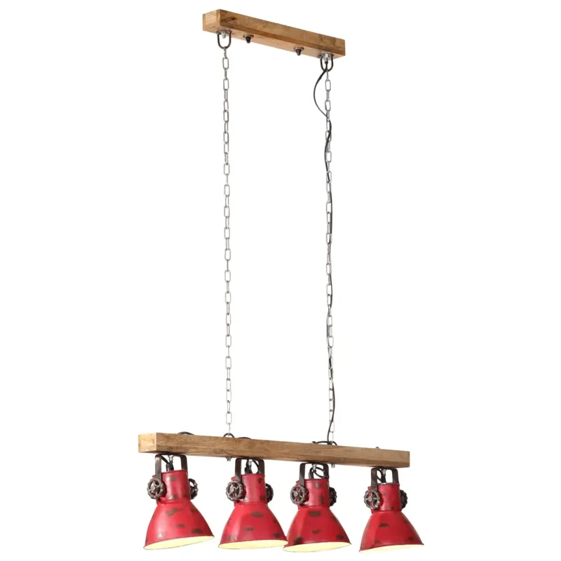 Plafonnier à 4 abat-jour style industriel salon bureau 90 x 24 x 111 cm en fer rouge délavé 02_0047495