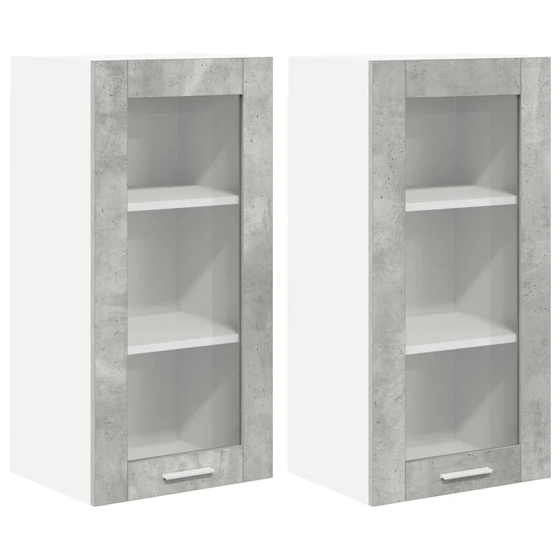 Lot de 2 armoires suspendues modernes 40 x 31 x 80 cm grand espace de rangement style contemporain en bois d'ingénierie gris béton 02_0053344