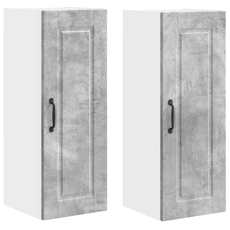 Lot de 2 armoires murales de cuisine modernes avec 6 étagères 30 x 31 x 80 cm en bois d'ingénierie gris béton 02_0054356
