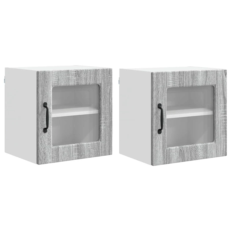 Lot de 2 armoires murales de cuisine modernes avec 2 étagères 40 x 31 x 40 cm en bois d'ingénierie gris sonoma 02_0054194