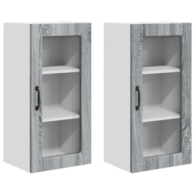 Lot de 2 armoires murales de cuisine fonctionnelles modernes 40 x 31 x 80 cm en bois d'ingénierie gris sonoma 02_0054017