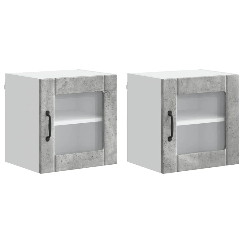 Lot de 2 armoires murales de cuisine fonctionnelles contemporaines 40 x 31 x 40 cm en bois d'ingénierie gris béton 02_0053870