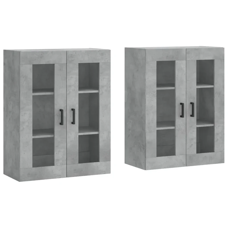 Lot de 2 armoires murales design contemporain rangement élégant 69,5 x 34 x 90 cm en bois gris béton 02_0055431