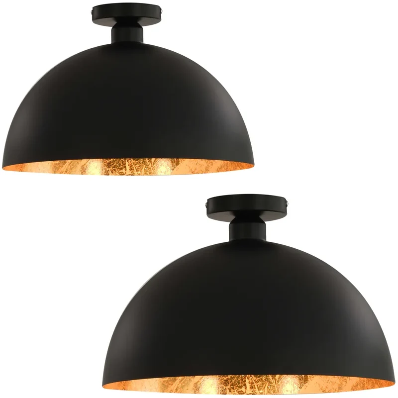 Lot de 2 plafonniers semi-sphériques modernes usage résidentiel 35 x 17,5 cm en métal noir 02_0045977