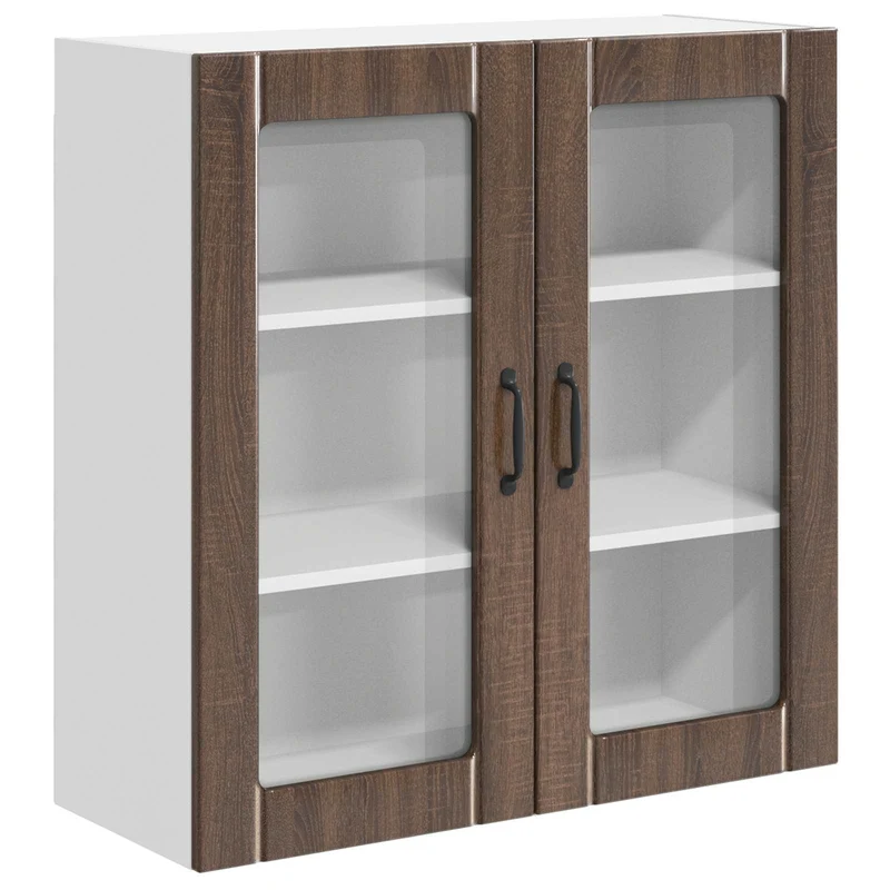 Armoire de cuisine moderne rectangulaire 80 x 31 x 80 cm avec portes coulissantes en bois d'ingénierie chêne brun 02_0054089