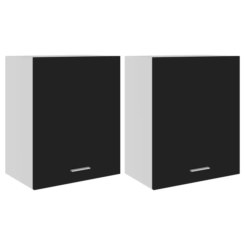 Lot de 2 armoires suspendues noires pratiques 50 x 31 x 60 cm en bois d'ingénierie noir 02_0047842