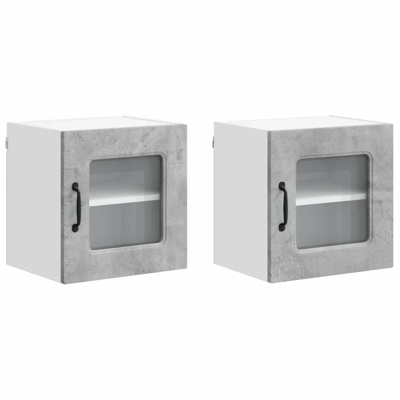 Lot de 2 armoires de cuisine murales design contemporain 40 x 31 x 40 cm espace de rangement ample en bois gris béton 02_0053520