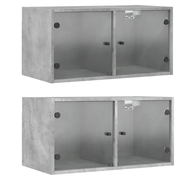 Lot de 2 armoires murales polyvalentes 68,5 x 37 x 35 cm espace rangement pratique design contemporain en bois gris béton 02_0049341