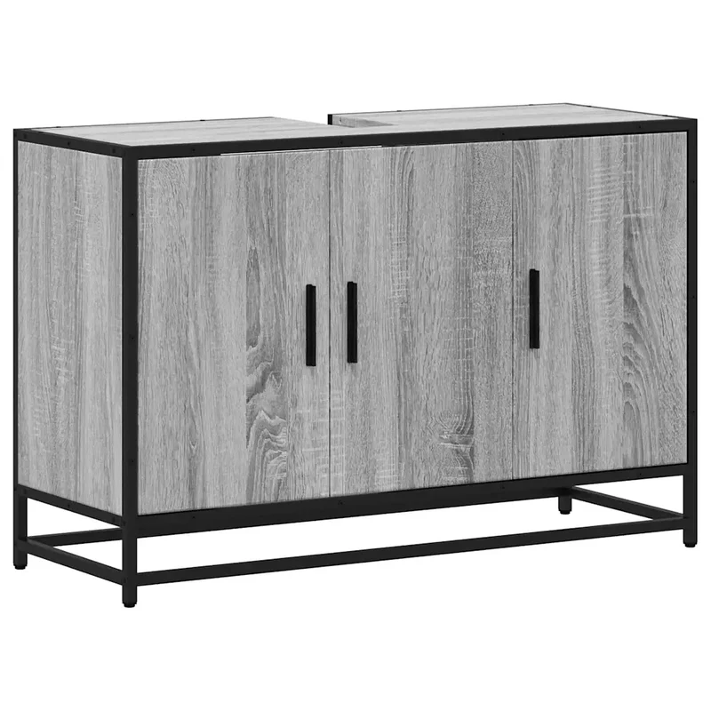 Armoire de lavabo de salle de bain rétro 90 x 33 x 60 cm espace de rangement stylé en bois gris sonoma 02_0049660