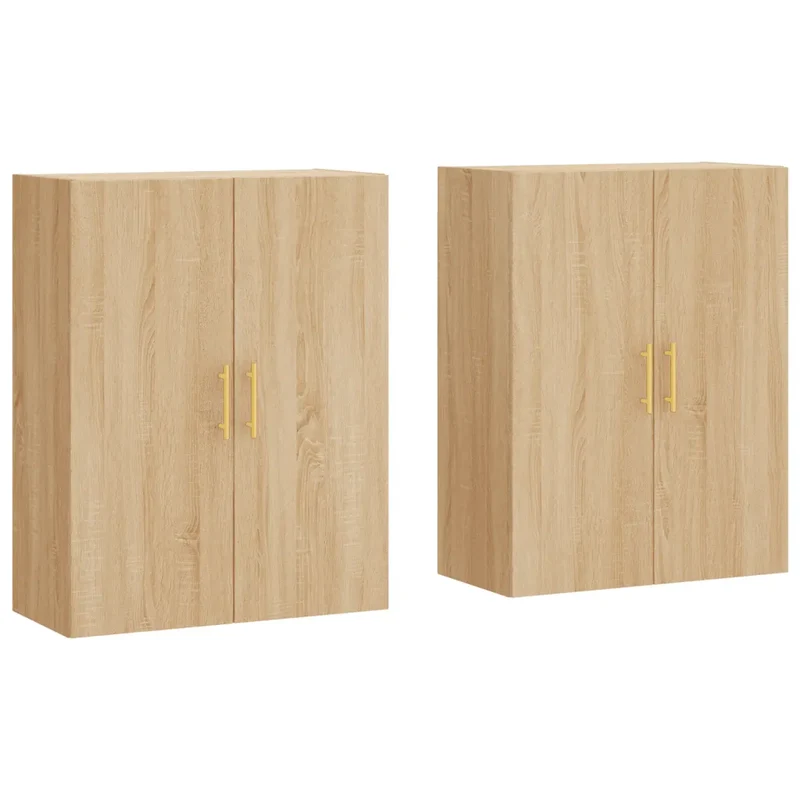 Lot de 2 armoires murales espace de rangement design contemporain 69,5 x 34 x 90 cm en bois d'ingénierie chêne sonoma 02_0055354