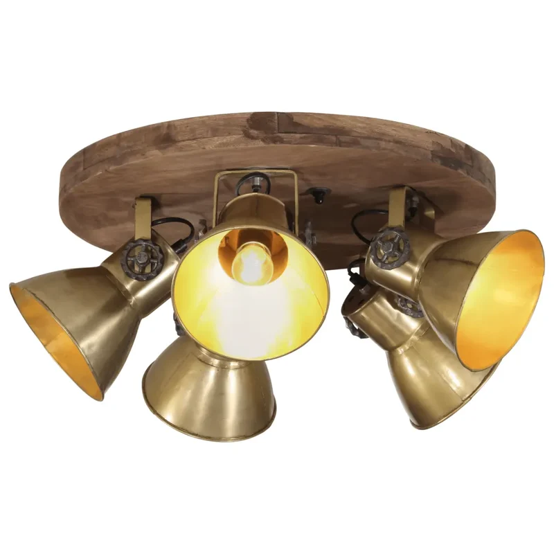 Plafonnier style industriel avec 5 abat-jours 50 x 50 x 25 cm ambiance cosy en fer laiton antique 02_0047489