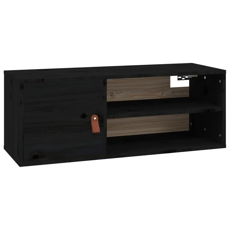 Armoire murale noire rangement pratique 80 x 30 x 30 cm style rustique en bois de pin 02_0048390