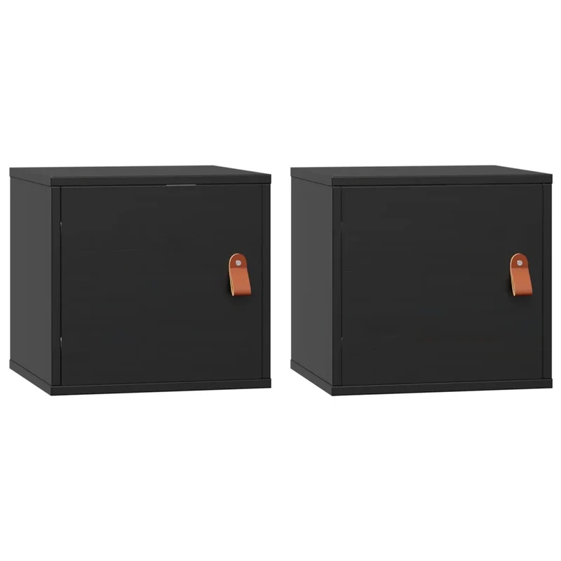 Lot de 2 armoires murales en bois de pin massif noir design rustique pratique rangement 31,5 x 30 x 30 cm en bois noir 02_0048370