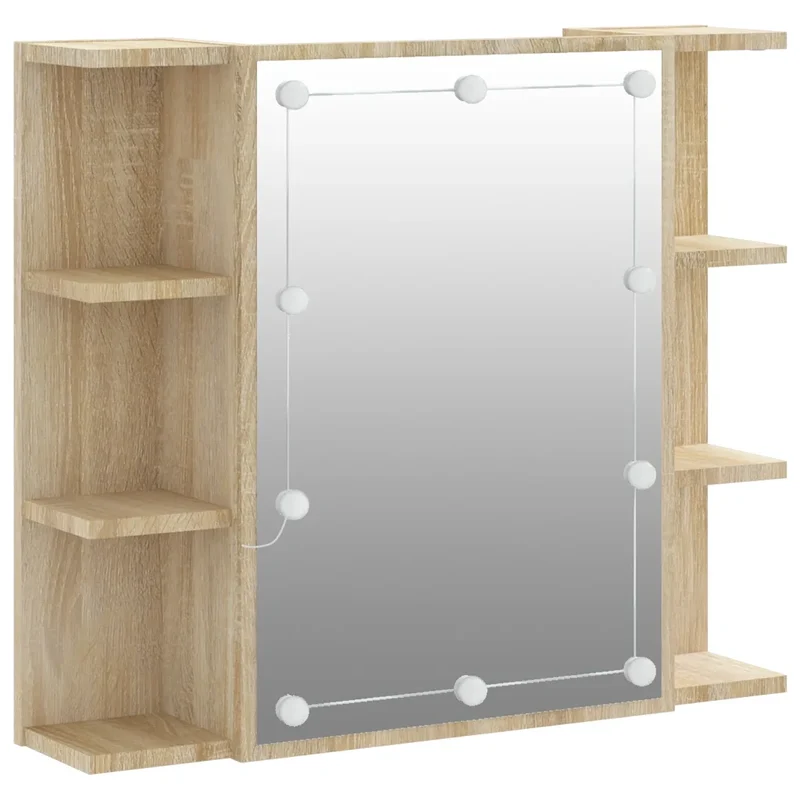 Armoire à miroir murale avec LED rangement bijoux 70 x 16,5 x 60 cm en bois d'ingénierie chêne sonoma 02_0047959