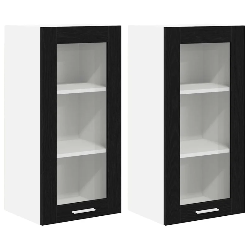 Lot de 2 armoires suspendues modernes avec porte rangement efficace 40 x 31 x 80 cm en bois d'ingénierie chêne noir 02_0053340