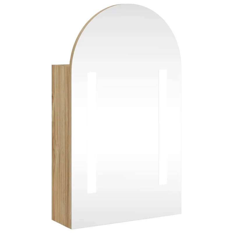 Armoire de bain à miroir LED design épuré murale 42 x 13 x 70 cm avec étagères réglables en bois chêne 02_0047276