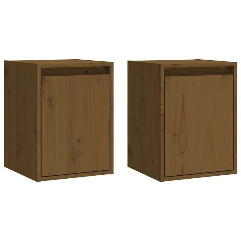 Lot de 2 armoires murales pratiques en bois de pin massif 30 x 30 x 40 cm décoration contemporaine en pin marron miel 02_0048085