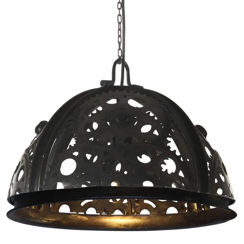 Plafonnier industriel en forme de roue dentée 45 x 78 cm ambiance moderne déco intérieur en fer noir 02_0046729