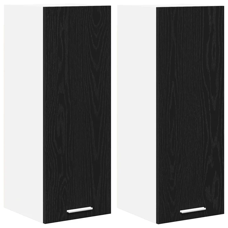 Lot de 2 armoires suspendues modernes grand espace de rangement 30 x 31 x 80 cm en bois d'ingénierie noir 02_0053284