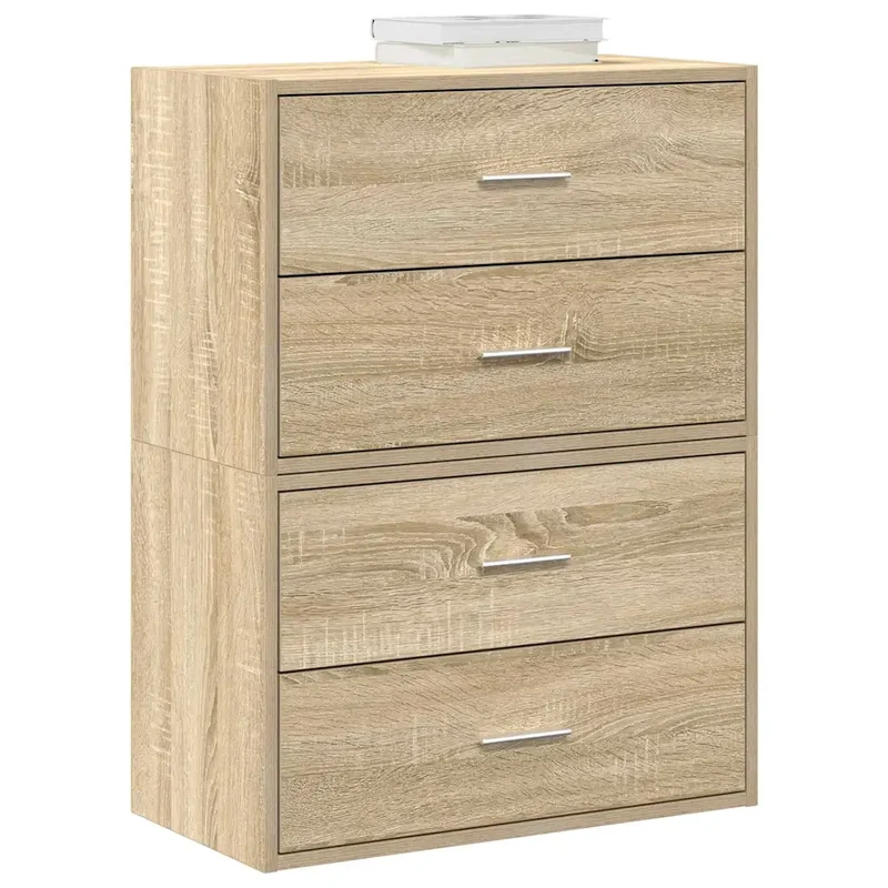 Lot de 2 armoires de rangement avec 2 tiroirs 60 x 31 x 40 cm en bois d'ingénierie chêne sonoma 02_0051193