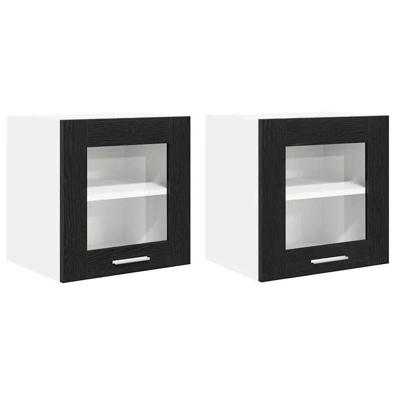 Lot de 2 armoires suspendues modernes avec porte 40 x 31 x 40 cm espace de rangement optimisé en bois d'ingénierie noir 02_0053244
