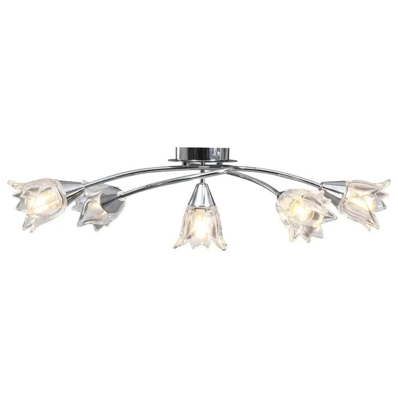 Plafonnier contemporain 64 x 30 x 20 cm design élégant 5 ampoules en acier chromé transparent 02_0046496