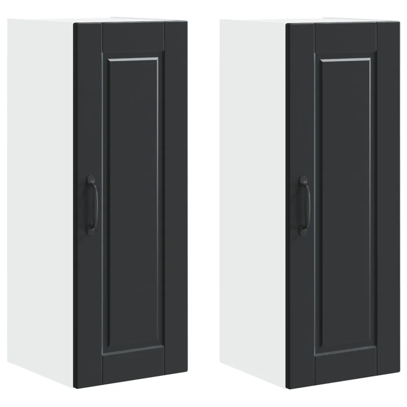 Lot de 2 armoires murales de cuisine moderne rangement pratique 30 x 31 x 80 cm en bois d'ingénierie noir 02_0054352