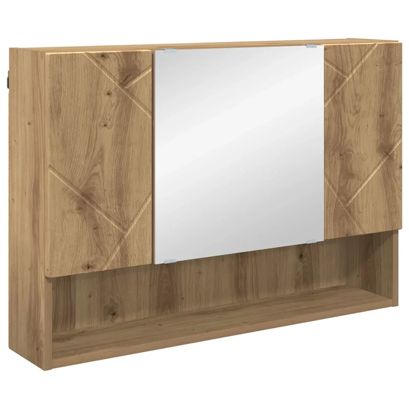 Armoire miroir murale pratique rangement 80 x 17 x 55 cm style moderne en bois d'ingénierie chêne artisanal 02_0052866
