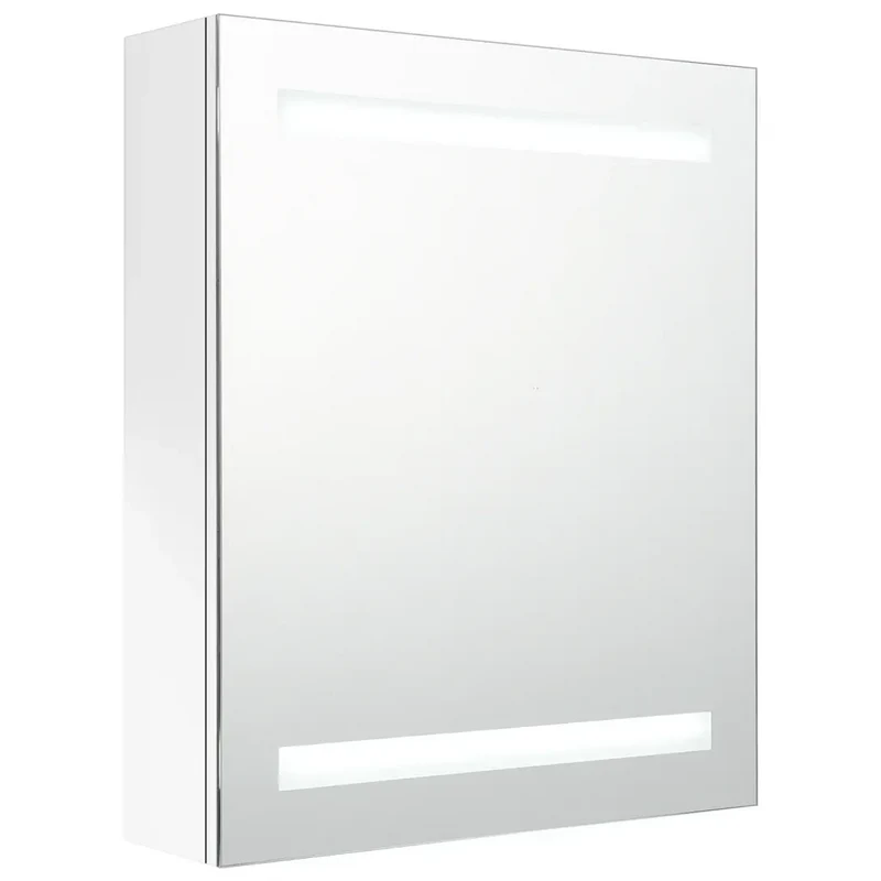 Armoire à miroir LED murale contemporaine 50 x 14 x 60 cm avec 3 étagères rangement en MDF blanc brillant 02_0046738
