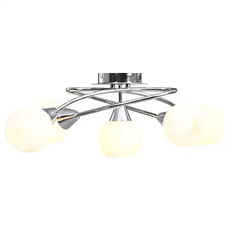 Plafonnier contemporain en métal chrome finition satinée 62 x 31 x 19 cm style élégant pour salon en acier blanc 02_0046497
