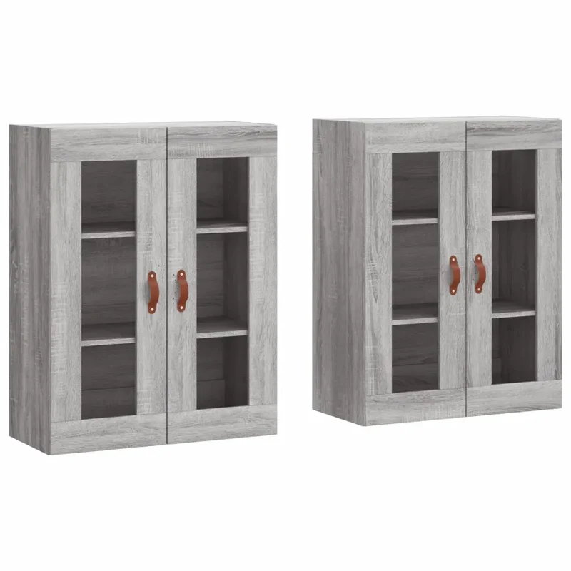 Lot de 2 armoires murales pratiques et décoratives rangement 69,5 x 34 x 90 cm en bois d'ingénierie gris 02_0055414