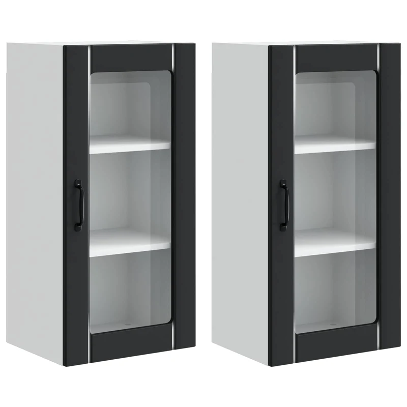 Lot de 2 armoires de cuisine murales modernes 40 x 31 x 80 cm en bois d'ingénierie noir 02_0054332