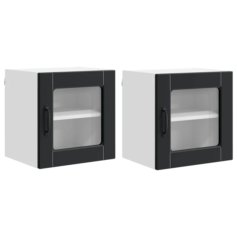 Lot de 2 armoires murales modernes pour cuisine rangement pratique 40 x 31 x 40 cm en bois d'ingénierie noir 02_0054184