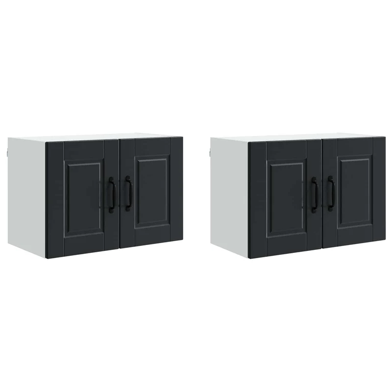 Lot de 2 armoires murales de cuisine moderne avec 4 étagères rangement optimisé 60 x 31 x 40 cm en bois d'ingénierie noir 02_0054263