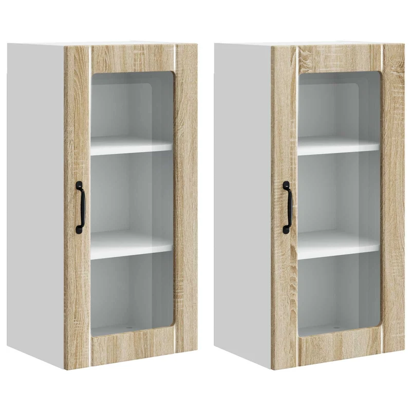 Lot de 2 armoires de cuisine murales modernes rangement pratique 40 x 31 x 80 cm en bois d'ingénierie chêne sonoma 02_0054334