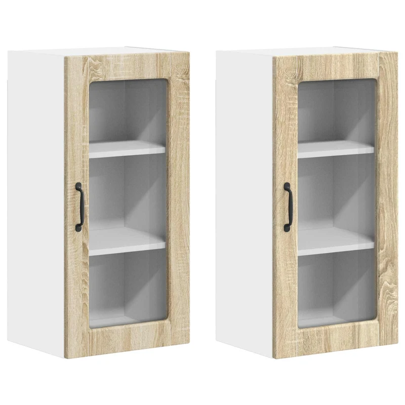 Lot de 2 armoires murales de cuisine modernes aménageables 40 x 31 x 80 cm en bois d'ingénierie chêne sonoma 02_0054009