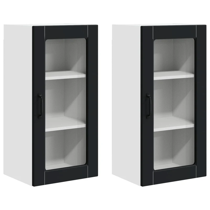 Lot de 2 armoires murales de cuisine fonctionnelles design contemporain 40 x 31 x 80 cm en bois d'ingénierie noir 02_0054007