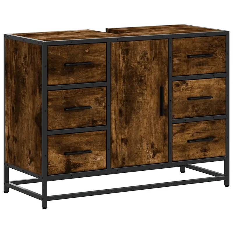 Armoire lavabo rétro élégante salle de bain 80 x 33 x 60 cm en bois d'ingénierie chêne fumé 02_0049667