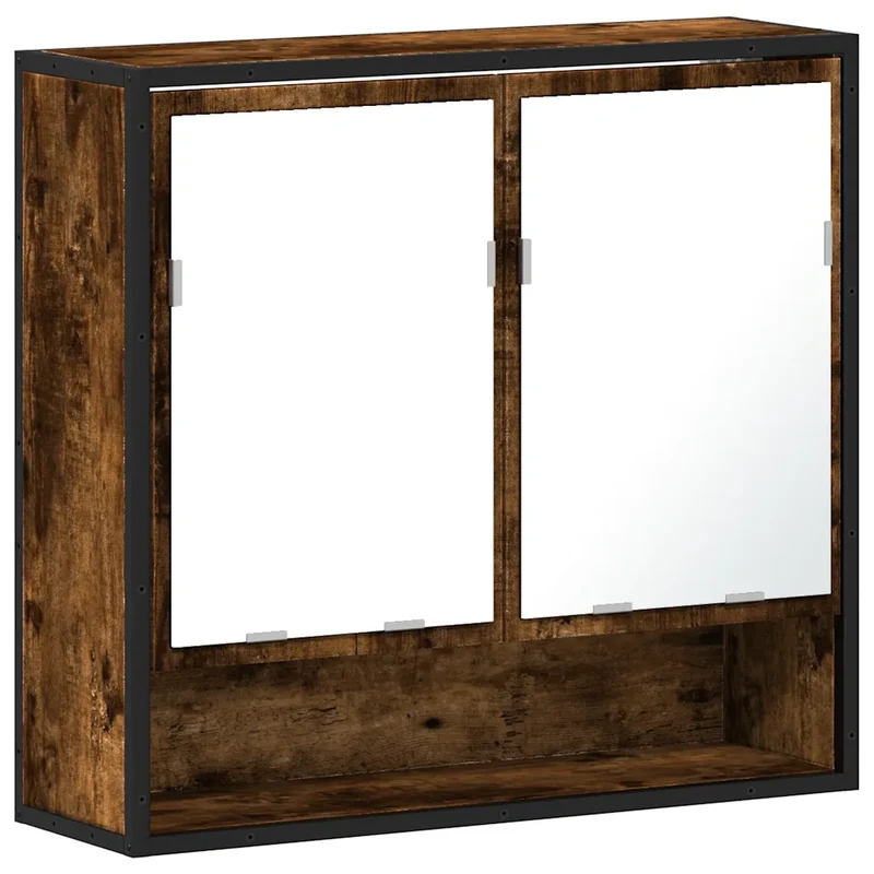 Armoire à miroir murale design épuré 65 x 20 x 60 cm avec espace de rangement style industriel en bois chêne fumé 02_0049653