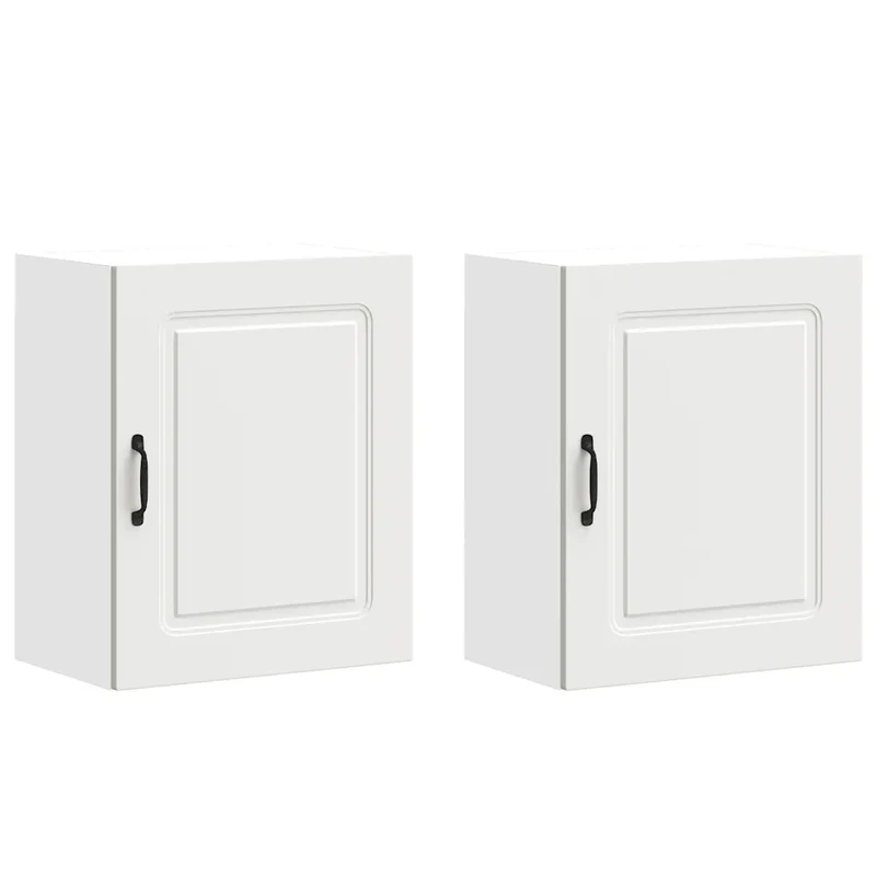 Lot de 2 armoires murales de cuisine blanc bois d'ingénierie rangement pratique 50 x 31 x 60 cm en bois blanc 02_0049981