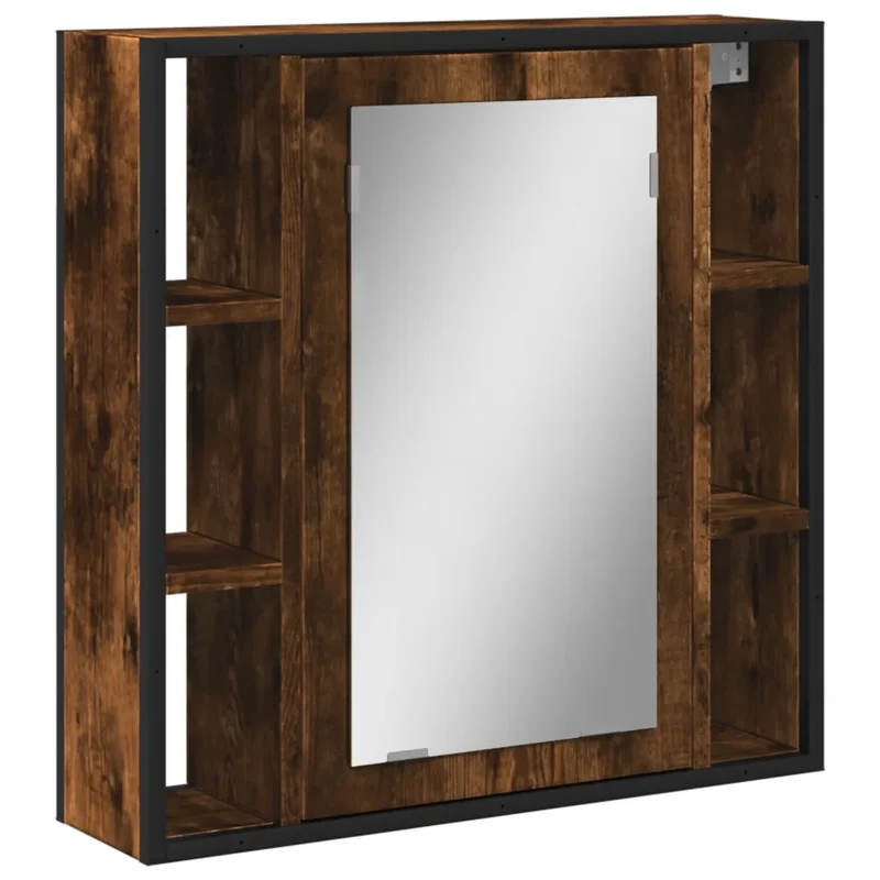Armoire de salle de bain avec miroir 60 x 16 x 60 cm espace de rangement mural design épuré en bois d'ingénierie chêne fumé 02_0049429