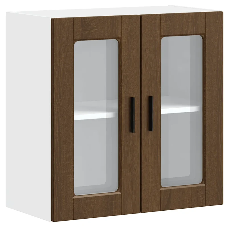 Armoire murale de cuisine porte en verre 60 x 31 x 60 cm grand espace de rangement style chêne en bois marron 02_0050429