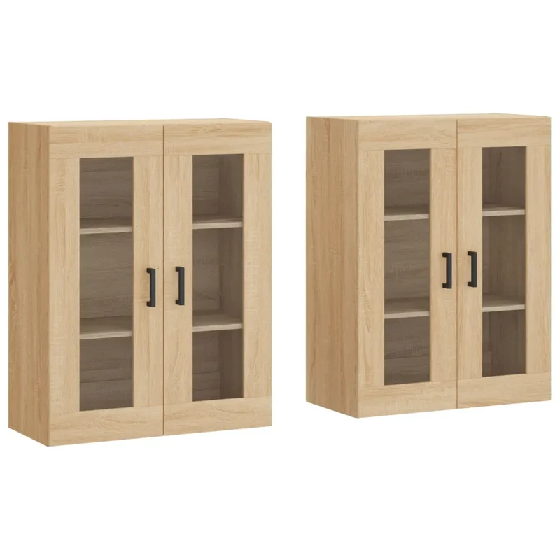 Lot de 2 armoires murales design élégantes 69,5 x 34 x 90 cm espace de rangement pratique en bois d'ingénierie chêne sonoma 02_0055430