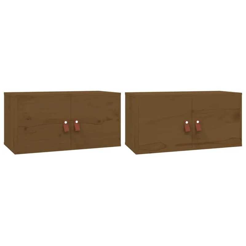 Lot de 2 armoires murales pratiques rangement salon 60 x 30 x 30 cm en bois de pin massif marron miel 02_0048377