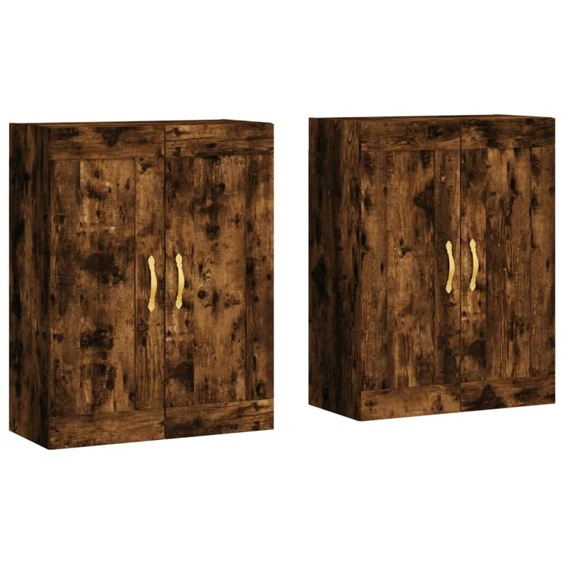 Lot de 2 armoires murales suspendues bois d'ingénierie élégantes 69,5 x 34 x 90 cm en chêne fumé 02_0055500