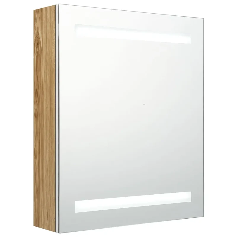 Armoire de salle de bain à miroir LED design contemporain 50 x 14 x 60 cm éclairante en MDF blanc 02_0046737