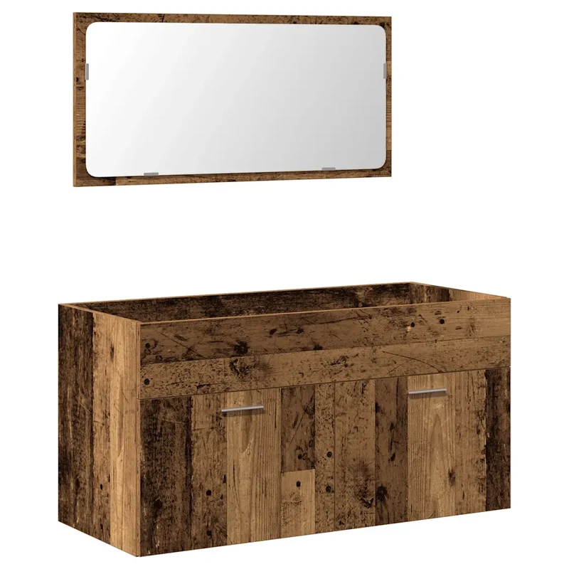 Armoire de salle de bain murale avec miroir 90 x 38,5 x 46 cm espace de rangement pratique style vintage en bois d'ingénierie vieux bois 02_0050873
