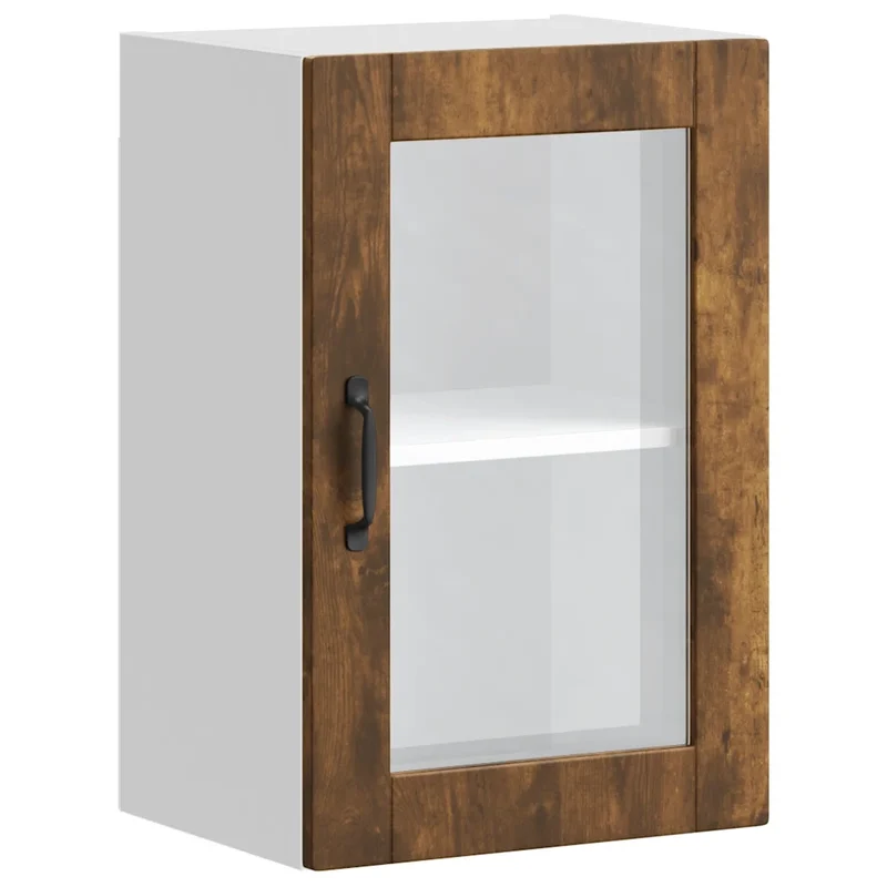 Armoire murale de cuisine moderne avec porte en verre 40 x 31 x 60 cm gain de place design en bois chêne fumé 02_0050317