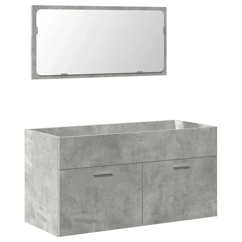 Armoire de salle de bain murale avec miroir 90 x 38,5 x 46 cm grand espace de rangement style moderne en bois gris béton 02_0050872